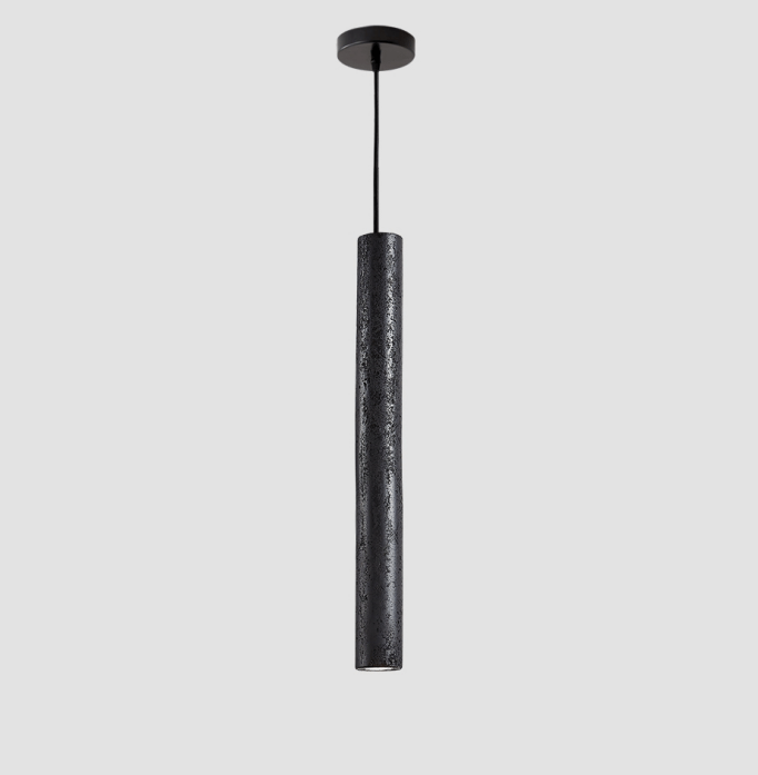 Fosb Slim Black Travertine Tube Pendant Light