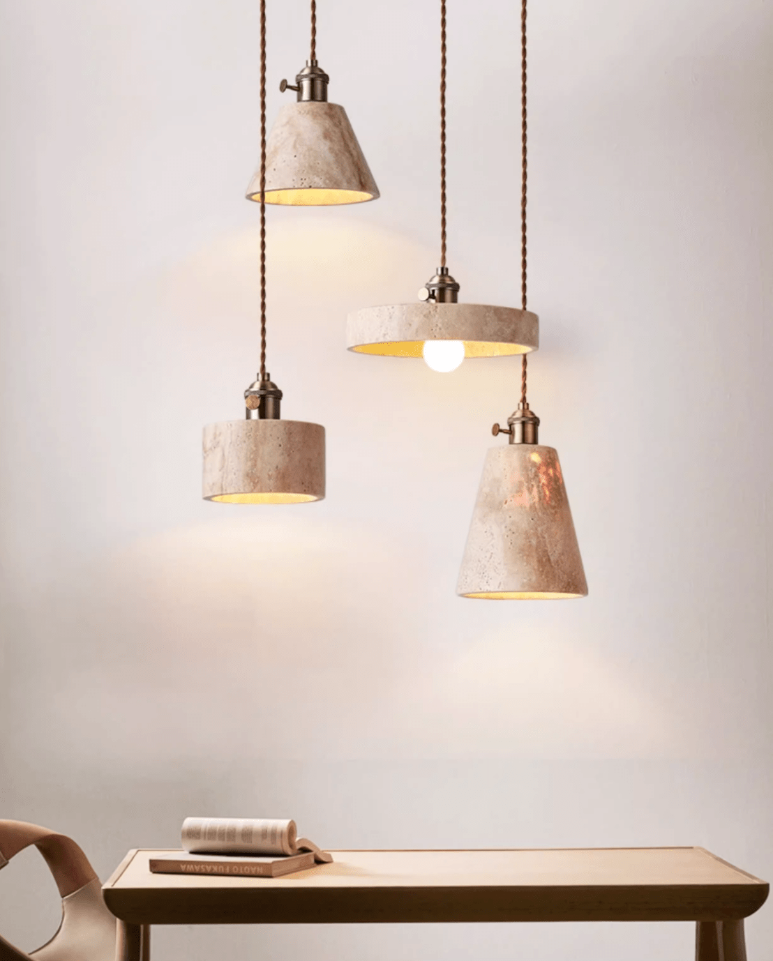 Ralv Minimalist Yellow Travertine Pendant Light Set