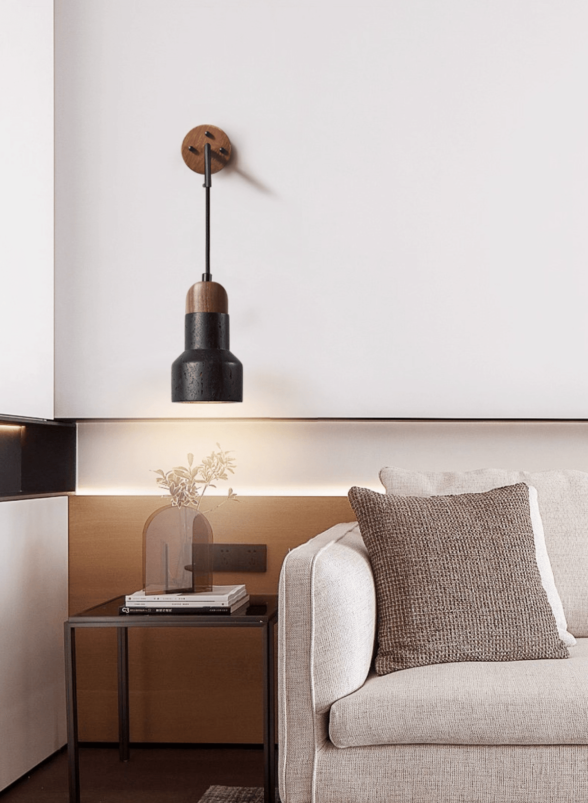 Alcarion Vintage Black Travertine Rope Wall Lamp