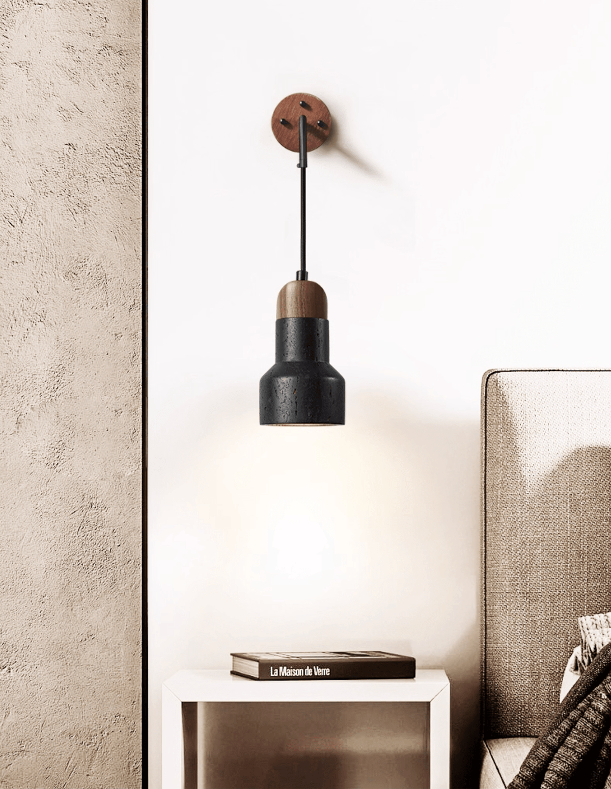 Alcarion Vintage Black Travertine Rope Wall Lamp