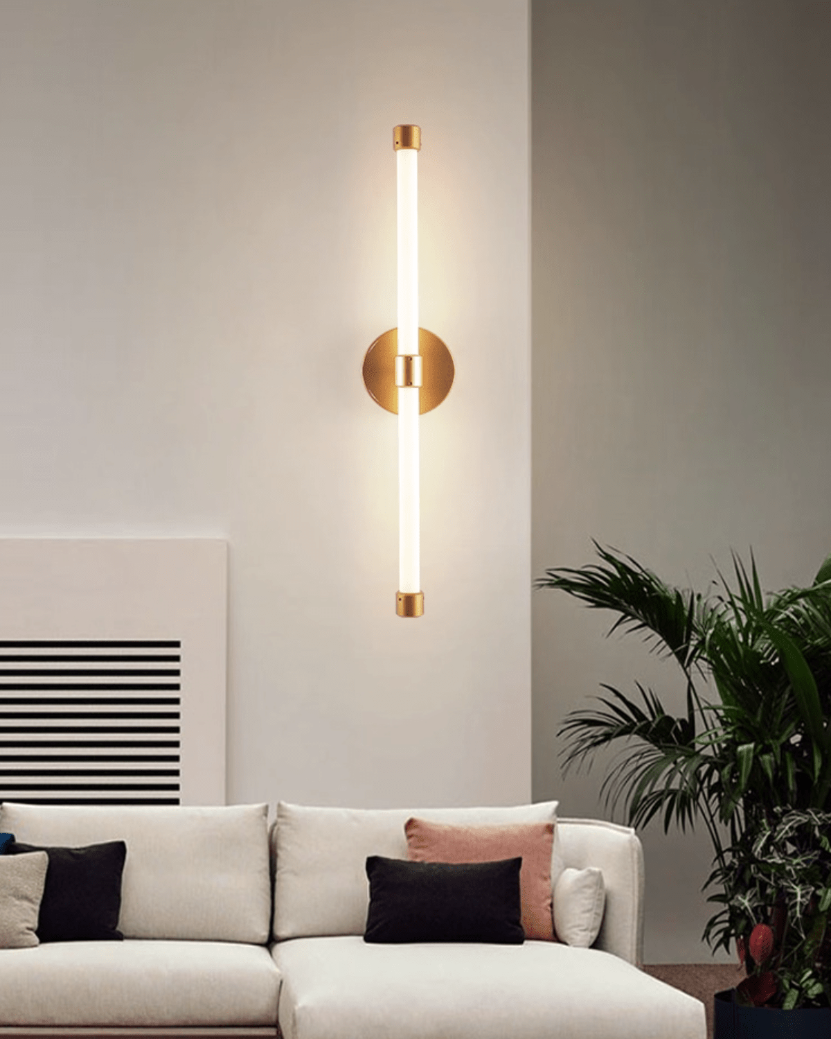 Voske Vertical Tube Minimalist Brass Wall Lamp