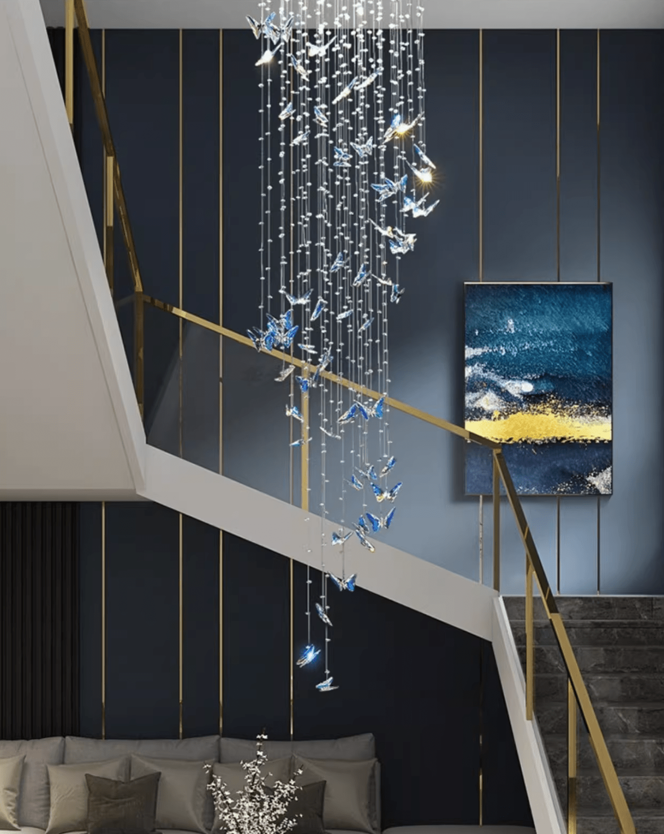Volans Butterfly  Crystal Glass Chandelier
