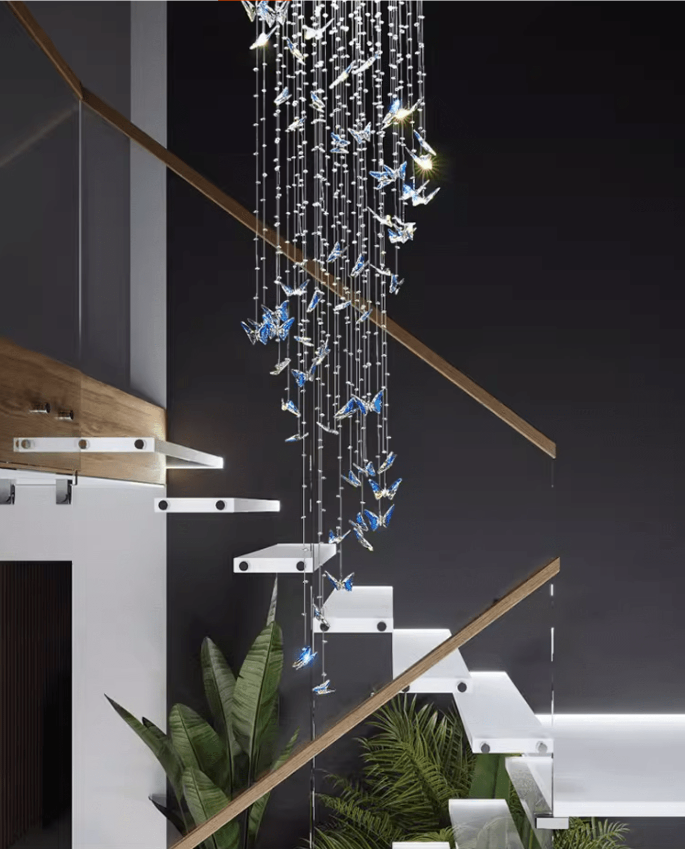 Volans Butterfly  Crystal Glass Chandelier