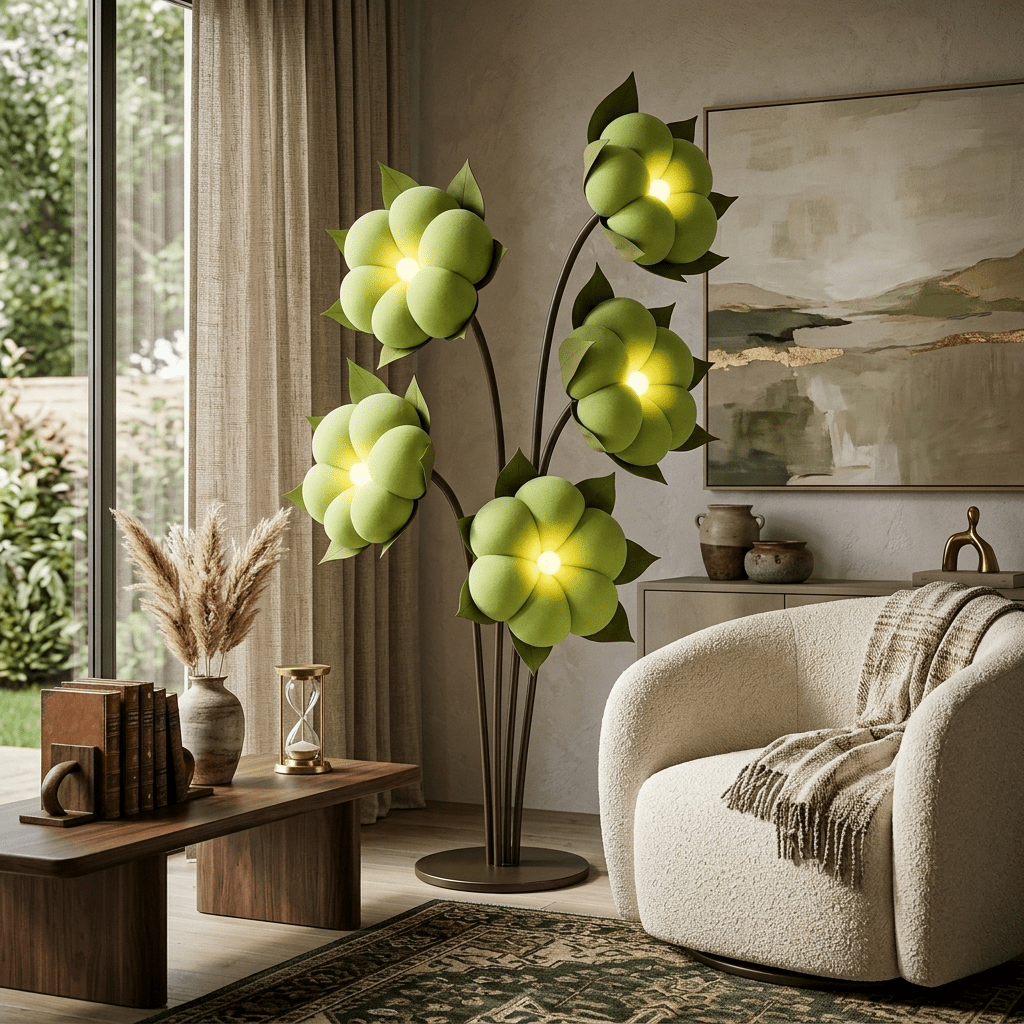 Sylvianne Green Blossom Floor Lamp