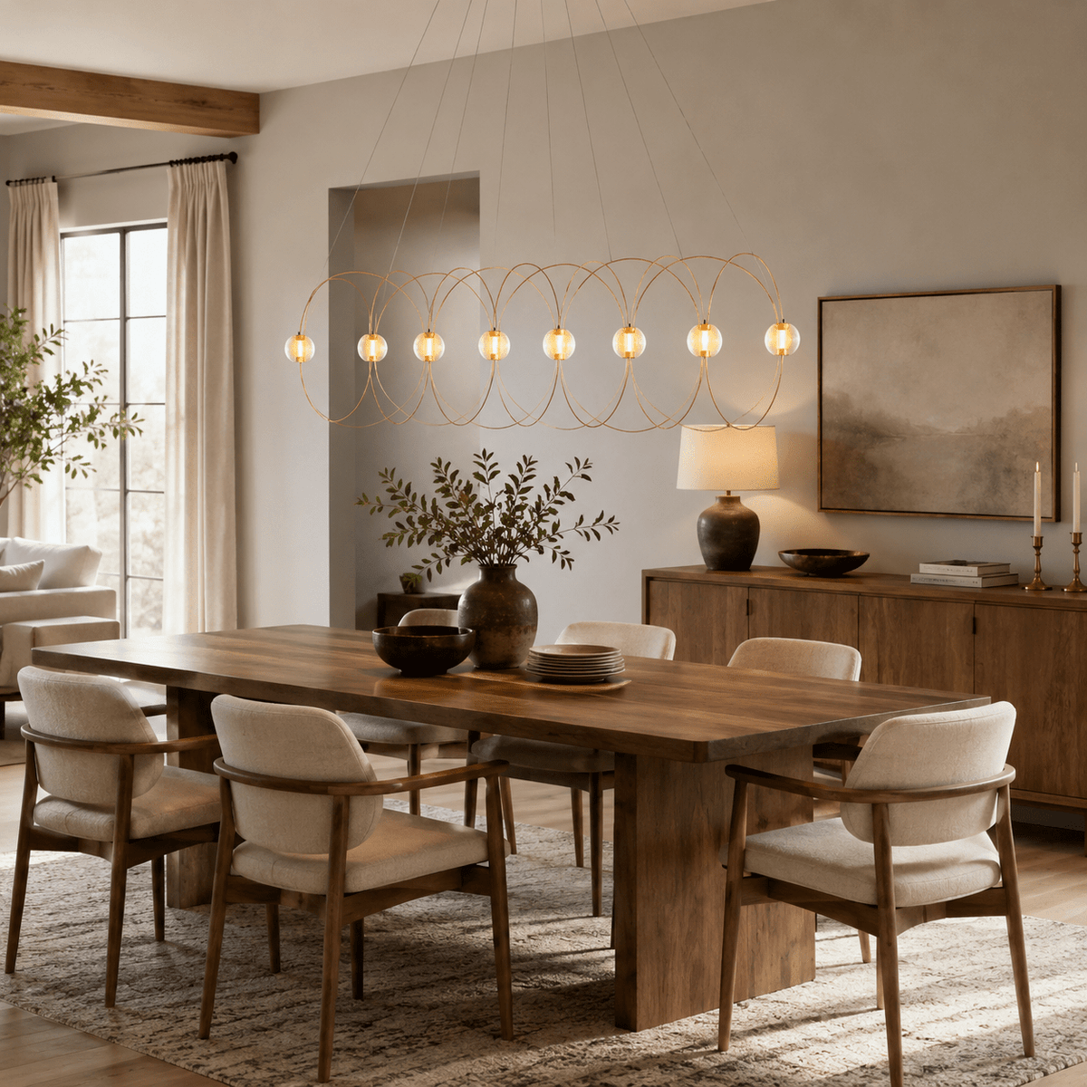 Amber Glass Orb Loop Chandelier