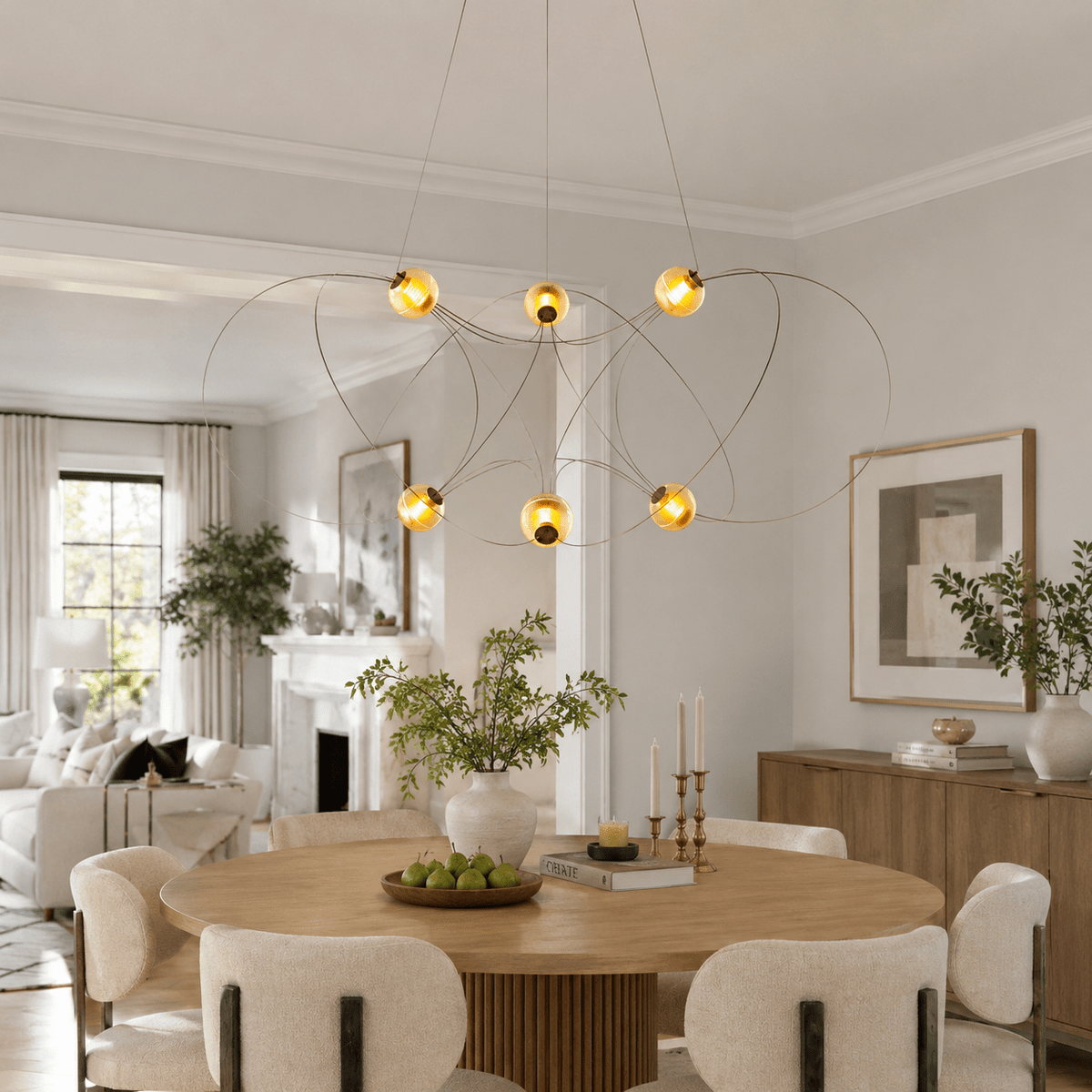 Amber Glass Orb Loop Chandelier