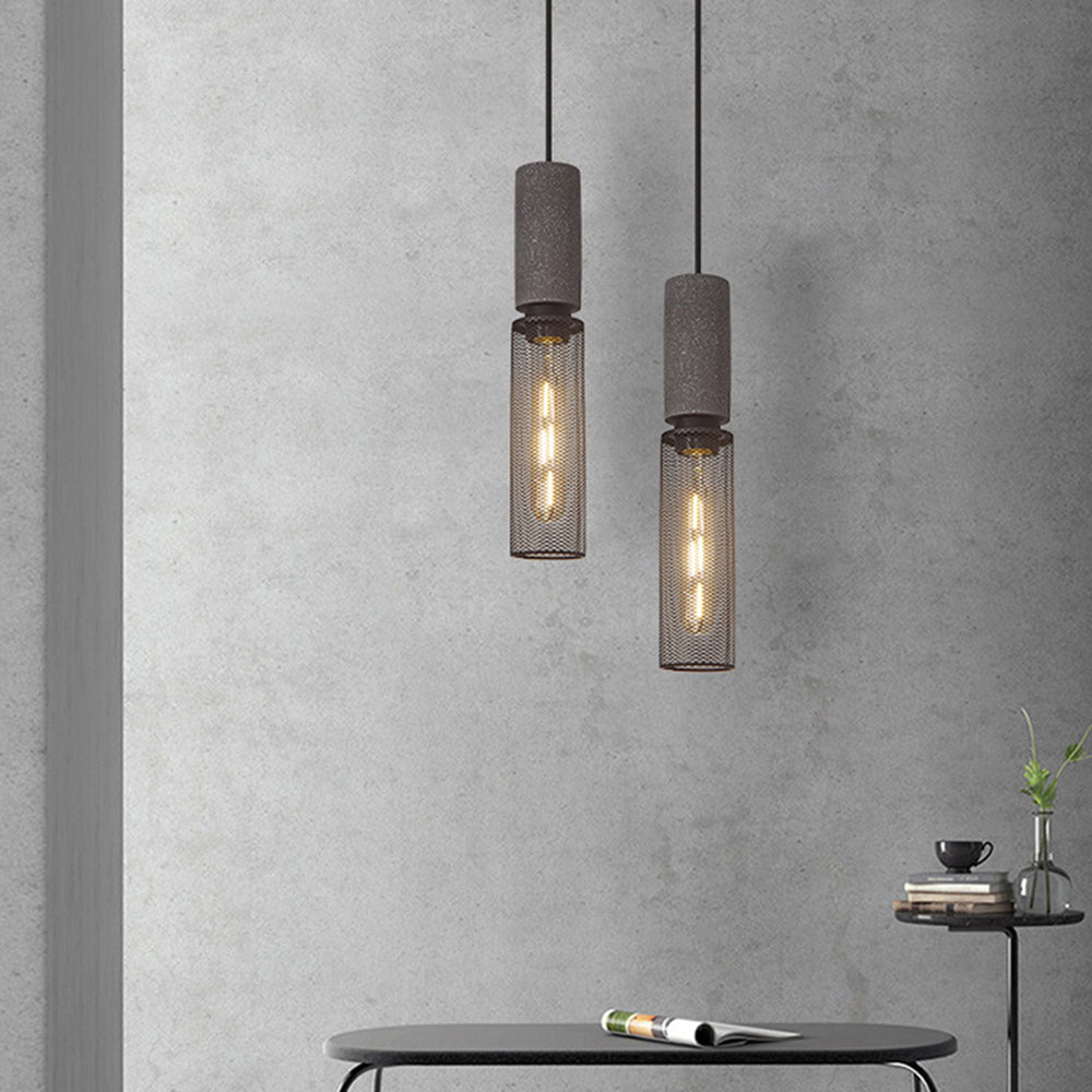 Arisha Industrial Cylindrical Pendant Light, Cement Wabi-Sabi - Neutral Decor