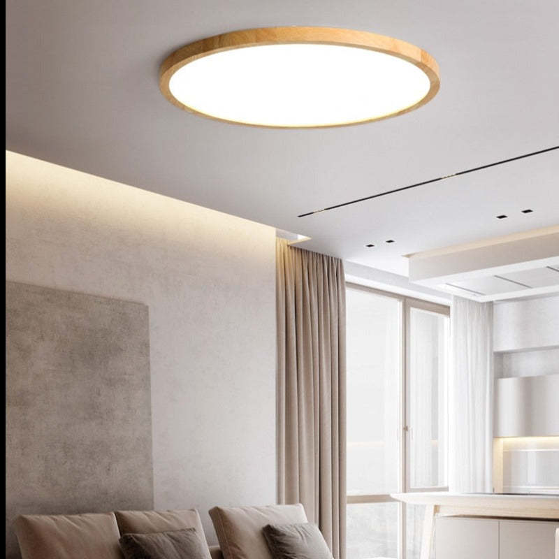 Muto Modern Wood Round Flush Mount Ceiling Lights Living Room - Neutral Decor
