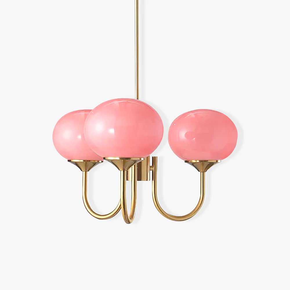Lustra Chandelier Pink Glass Globe Gold - Neutral Decor
