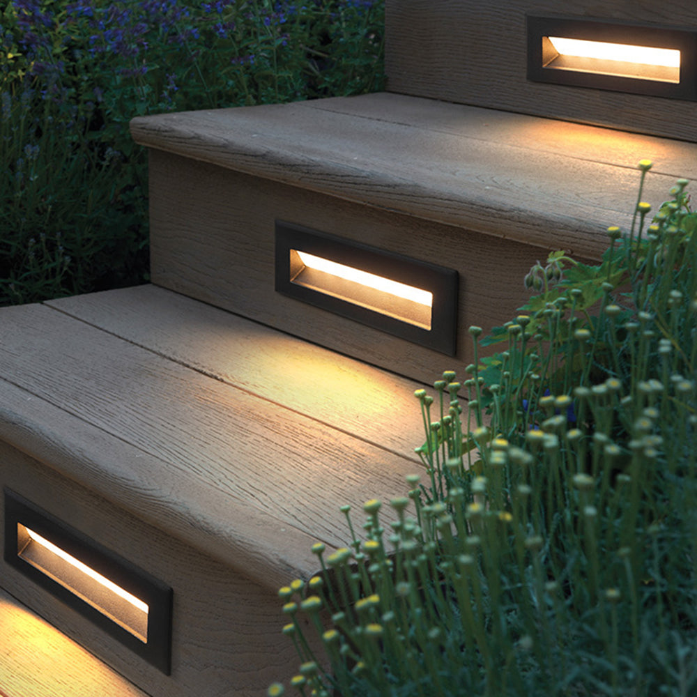 Ray Modern Metal Rectangular Outdoor Deck/Step Light, Black - Neutral Decor