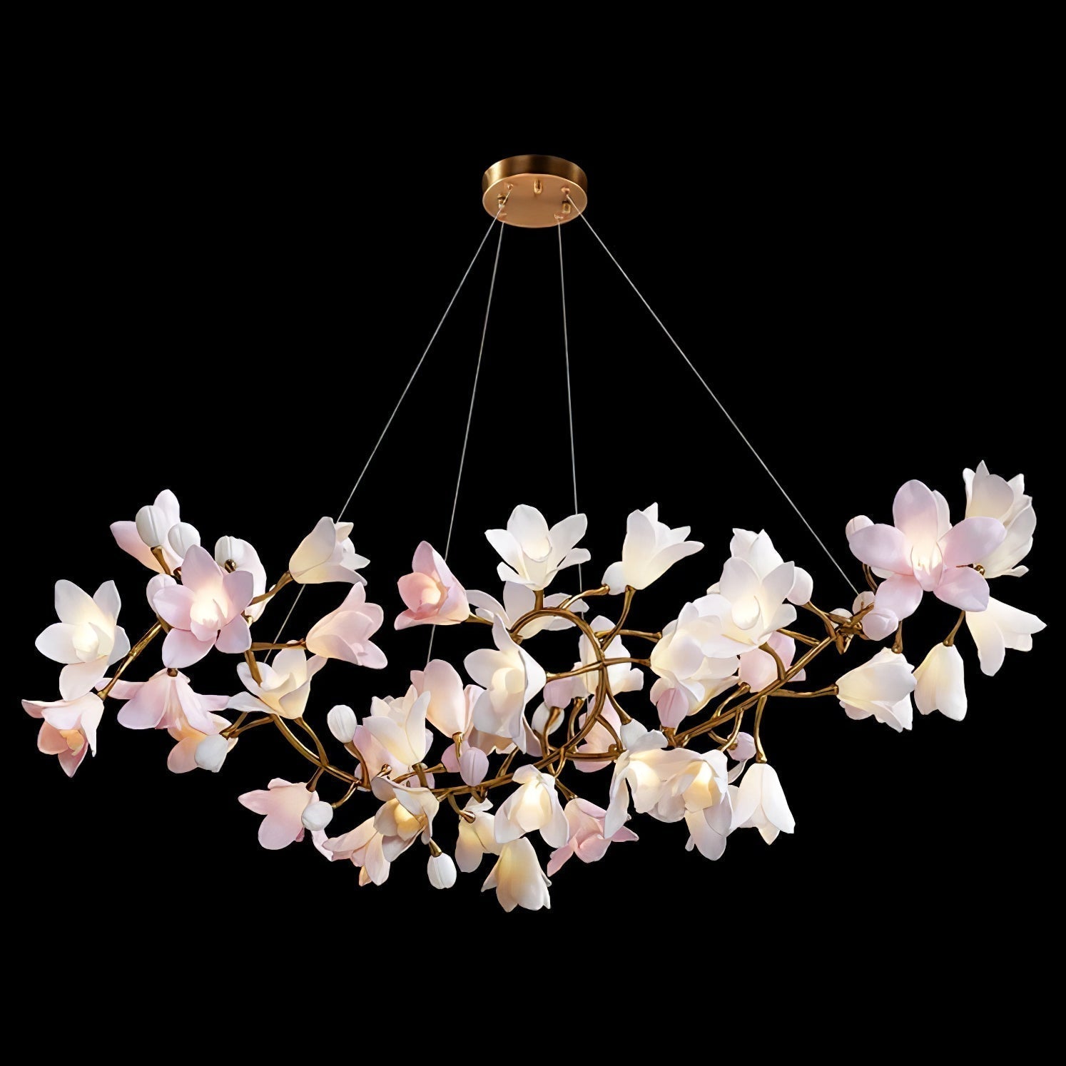 Elemu Chandelier Brass Ceramic Blossom