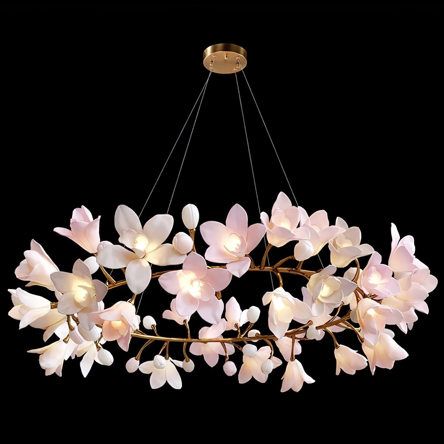 Elemu Chandelier Brass Ceramic Blossom