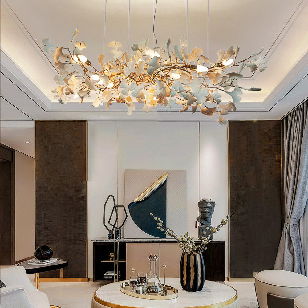 Olivia Gildglow Luxury Ceramic Chandelier Large Foyer Gingko Leaf Living Room - Neutral Decor