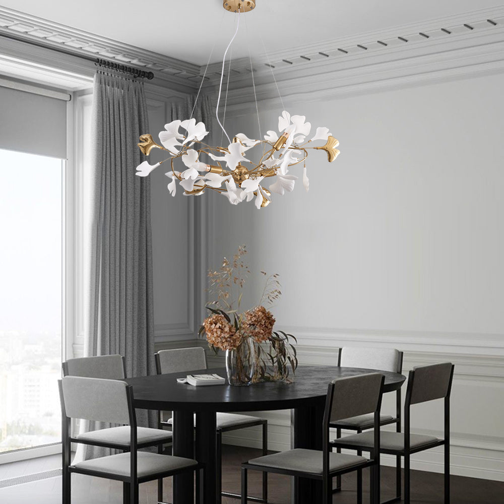 Olivia Gildglow Luxury Ceramic Chandelier Large Foyer Gingko Leaf Living Room - Neutral Decor