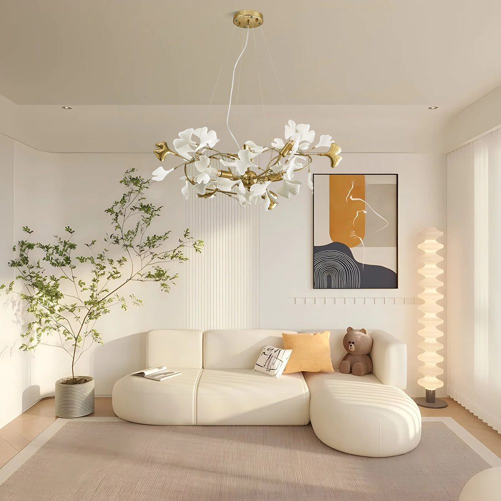 Olivia Gildglow Luxury Ceramic Chandelier Large Foyer Gingko Leaf Living Room - Neutral Decor