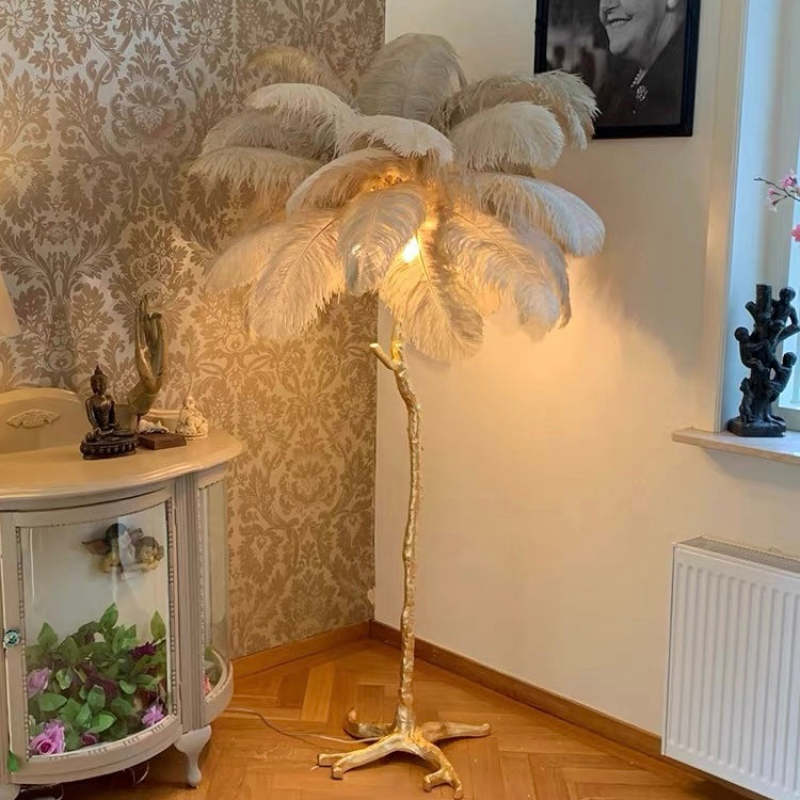 O'Moore Nordic Luxury Unique Ostrich Feather Floor Lamp/Table Lamp - Neutral Decor