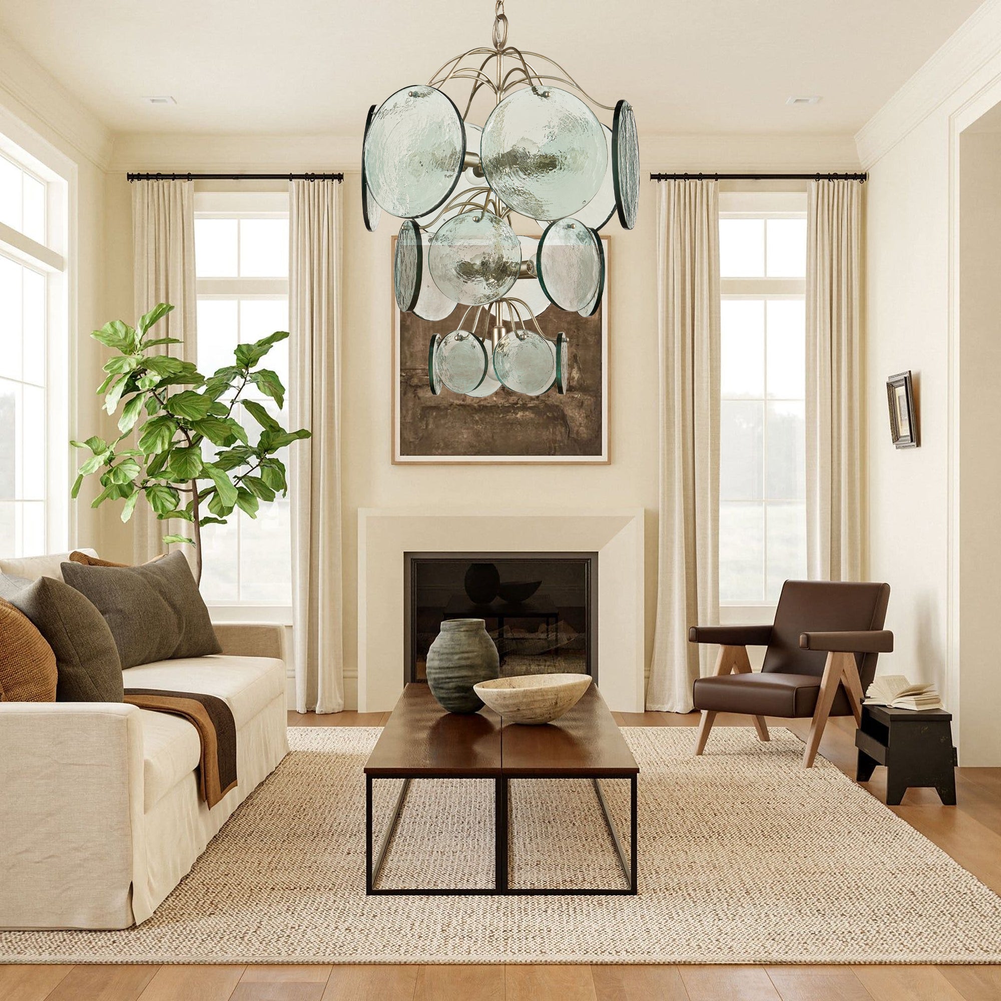 Celeora Chandelier Rovigo Recycled Glass Disc Modern Flowing