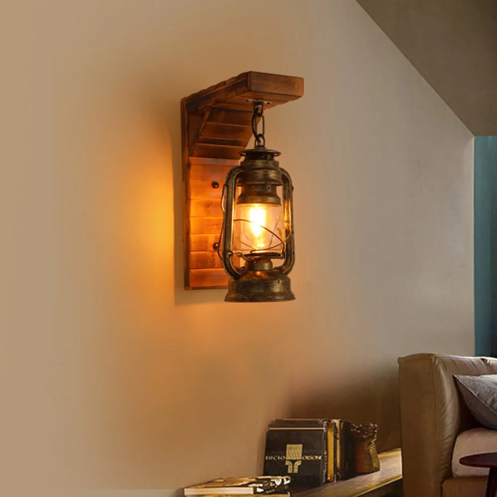 Lyros Lantern Vintage Wooden Rustic Wall Lamp - Neutral Decor