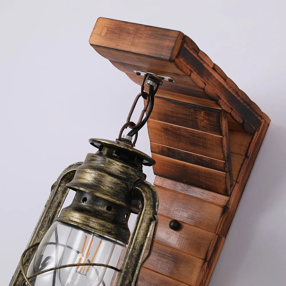Lyros Lantern Vintage Wooden Rustic Wall Lamp - Neutral Decor