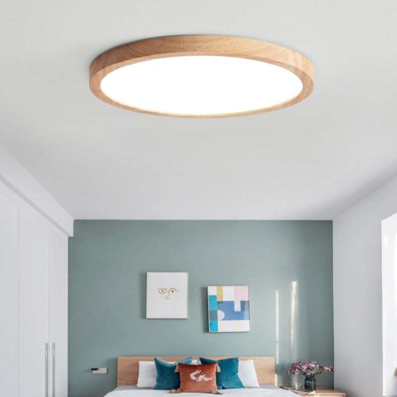 Muto Modern Wood Round Flush Mount Ceiling Lights Living Room - Neutral Decor