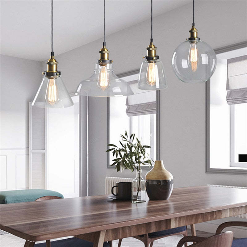 Arisha Industrial /Glass Pendant Light Dining Room - Neutral Decor