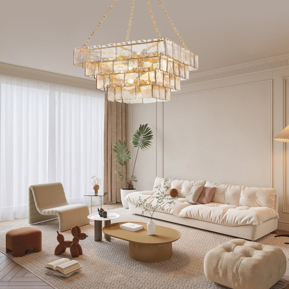 Eiriniel Chandelier Chain Champagne Piastre Glass Tiered