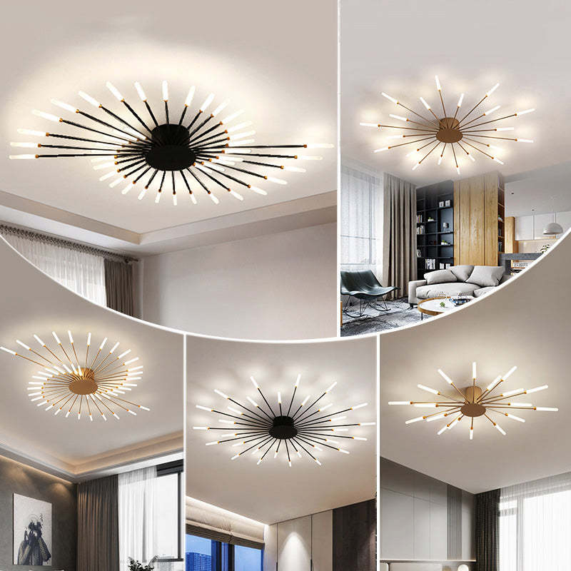 Wesley Flush-Mount Ceiling Light Fireworks, Black/Gold - Neutral Decor