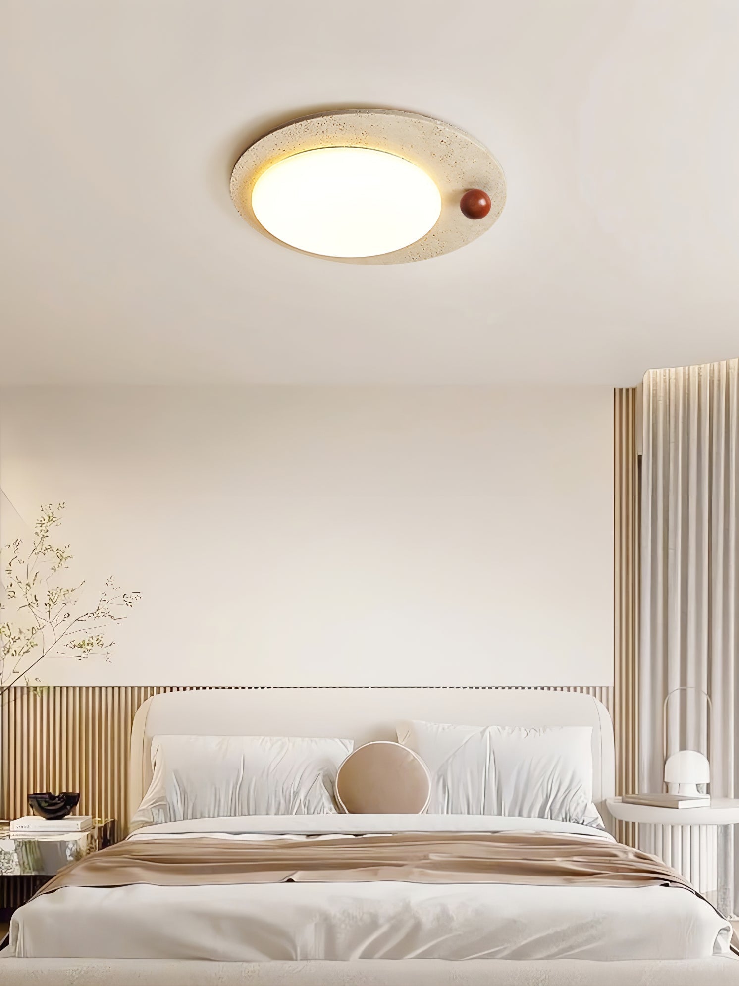 Circular Travertine Ceiling Light - Neutral Decor