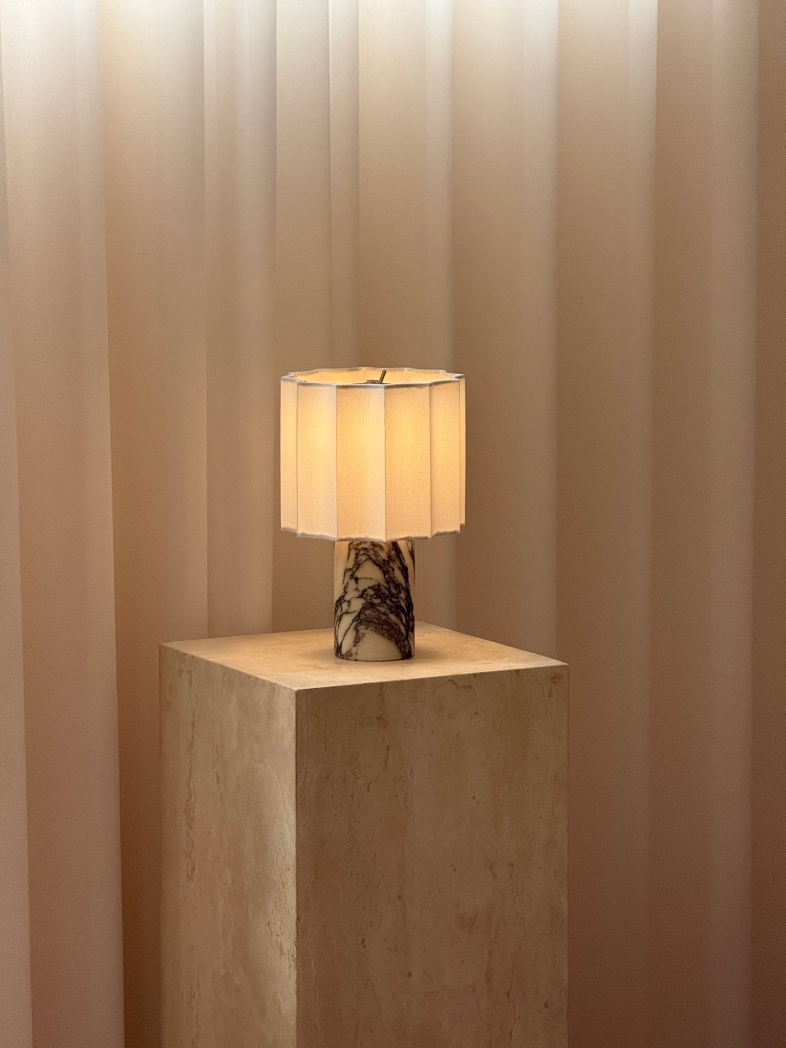 Serenity Pleated Fabric & Marble Table Lamp