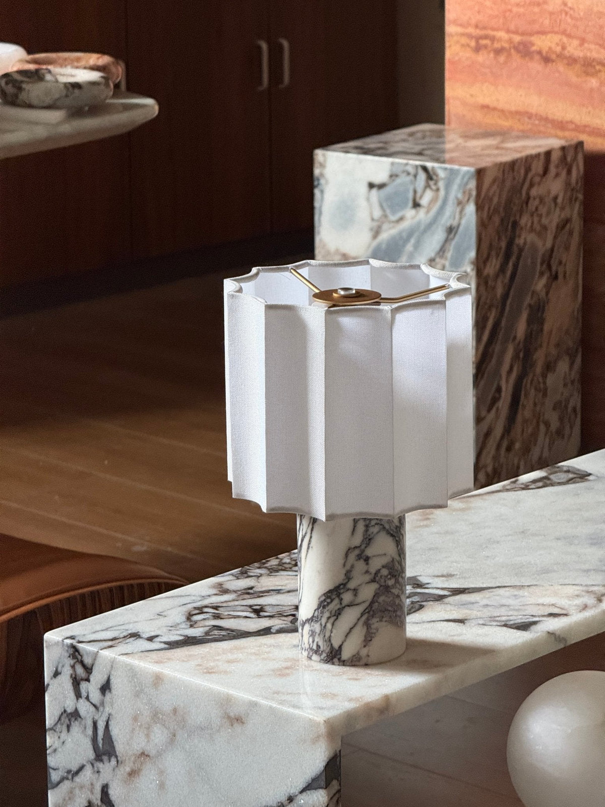 Serenity Pleated Fabric & Marble Table Lamp