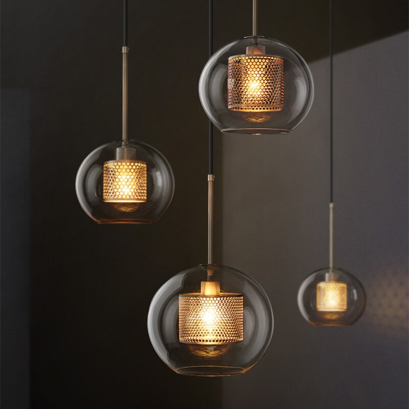 Arisha Golden Pendant Light, /Glass, Globe/Cylindric - Neutral Decor