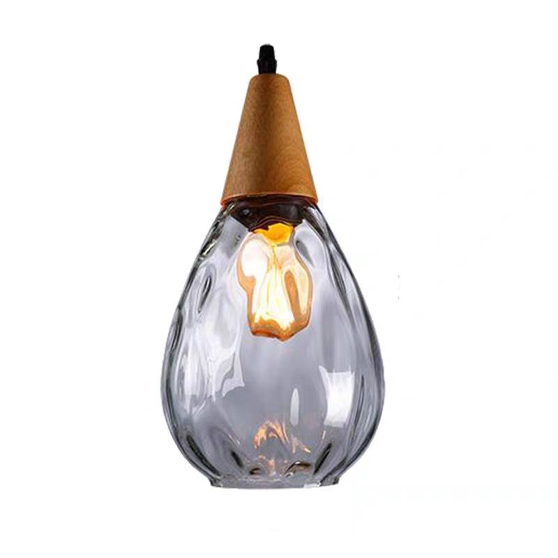 Avi Vintage Teardrop Pendant Light, Glass/Wood - Neutral Decor