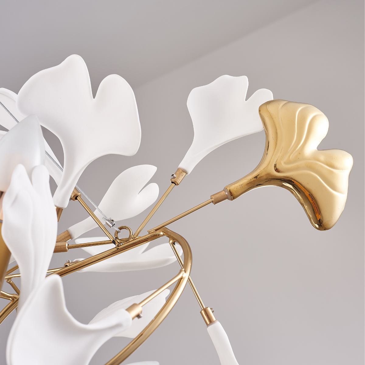 Olivia Gildglow Luxury Ceramic Chandelier Large Foyer Gingko Leaf Living Room - Neutral Decor