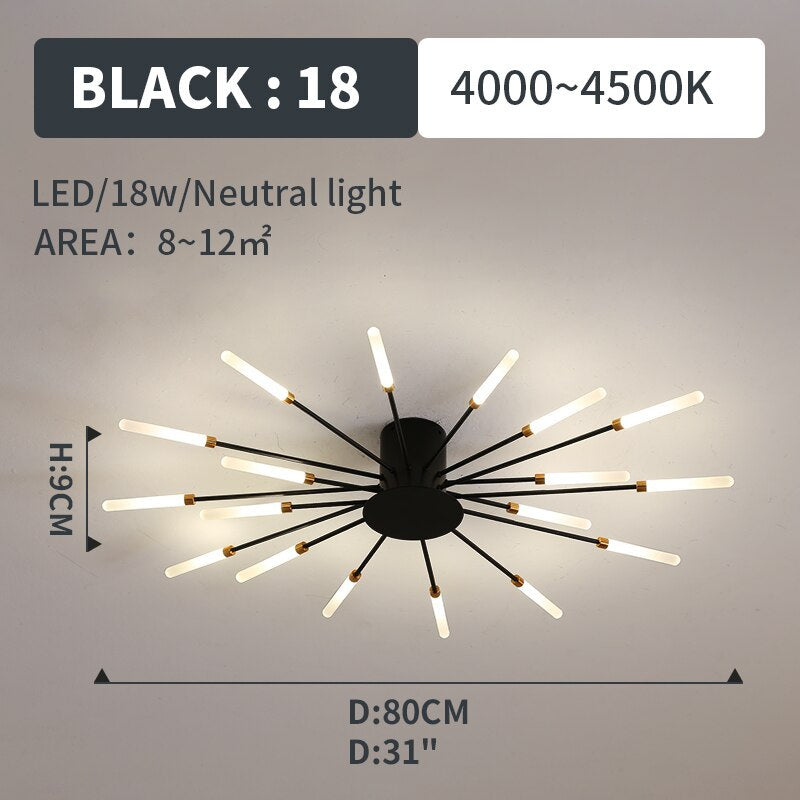 Wesley Flush-Mount Ceiling Light Fireworks, Black/Gold - Neutral Decor