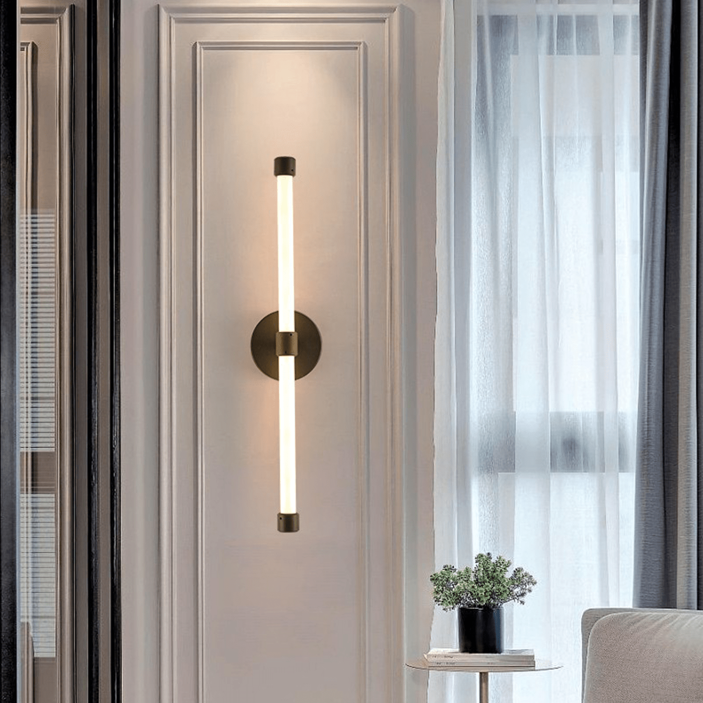 Voske Vertical Tube Minimalist Brass Wall Lamp
