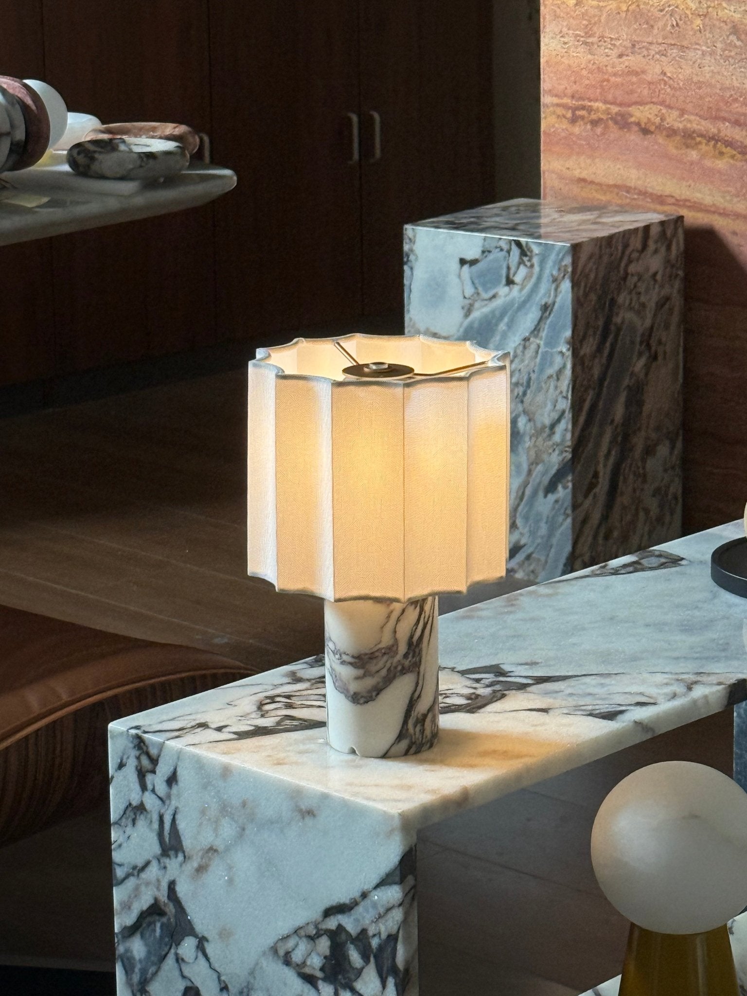 Serenity Pleated Fabric & Marble Table Lamp