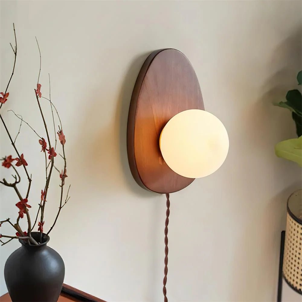 Nylaeiel Nordic Art Plug-in Walnut Glass Wood Wall Lamp