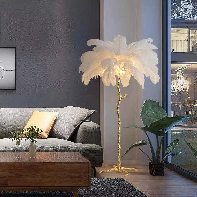 O'Moore Nordic Luxury Unique Ostrich Feather Floor Lamp/Table Lamp - Neutral Decor