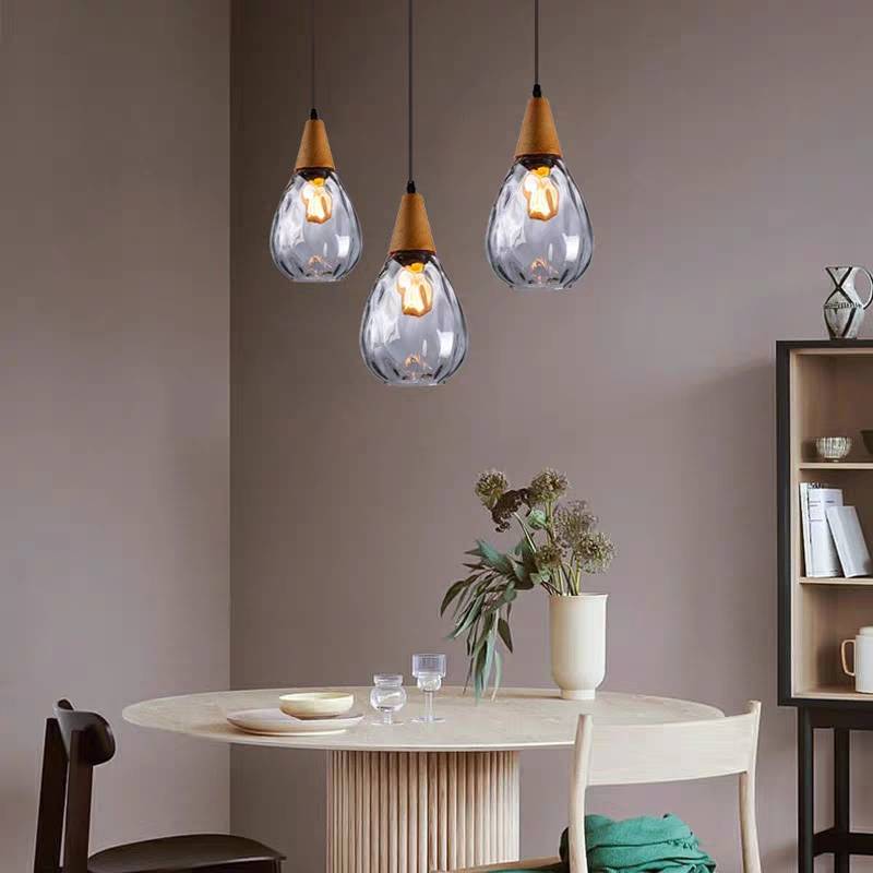 Avi Vintage Teardrop Pendant Light, Glass/Wood - Neutral Decor
