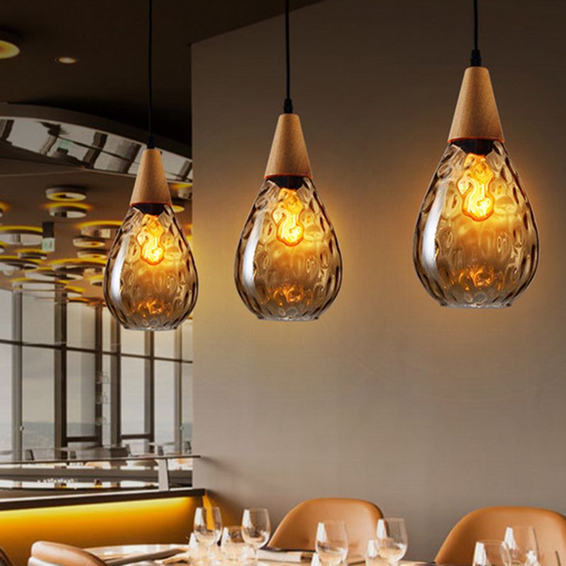 Avi Vintage Teardrop Pendant Light, Glass/Wood - Neutral Decor