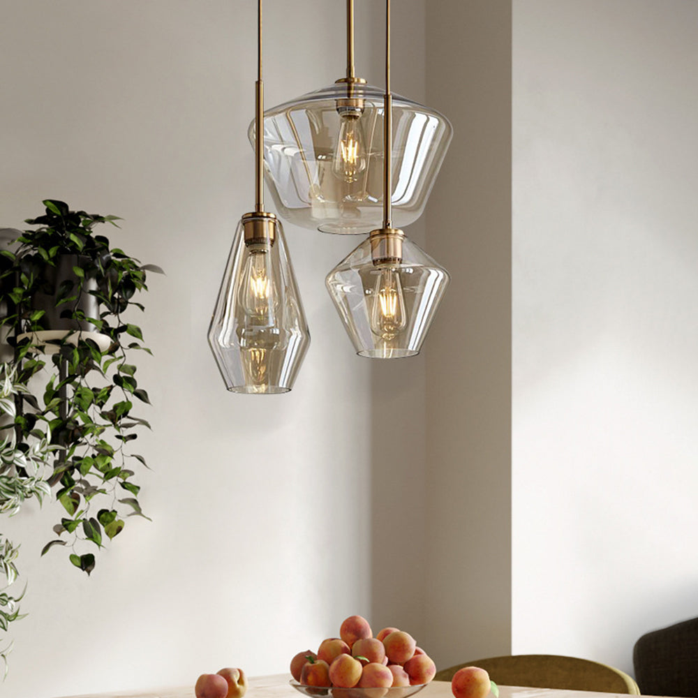 June Pendant Light Glass, Clear/Amber Diamond shape - Neutral Decor