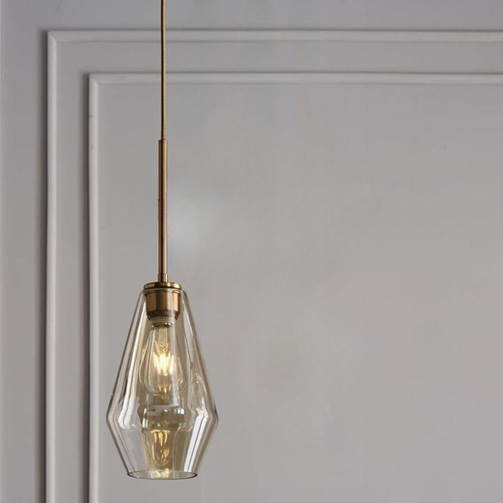 June Pendant Light Glass, Clear/Amber Diamond shape - Neutral Decor