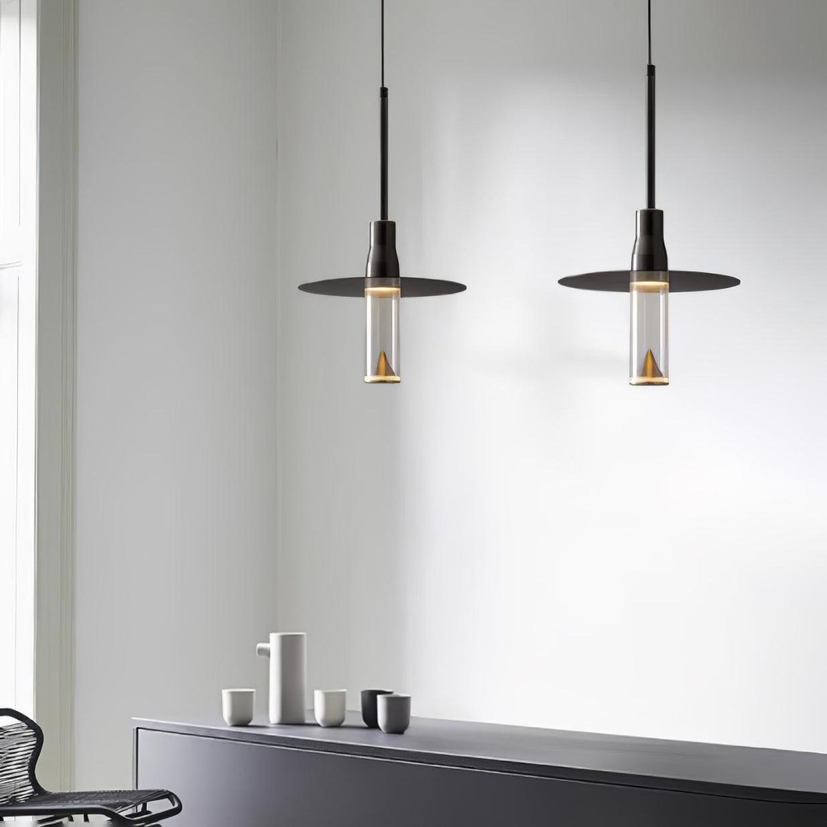 Lominex Pendant Lamp Acrylic Hat Plate Chrome Modern