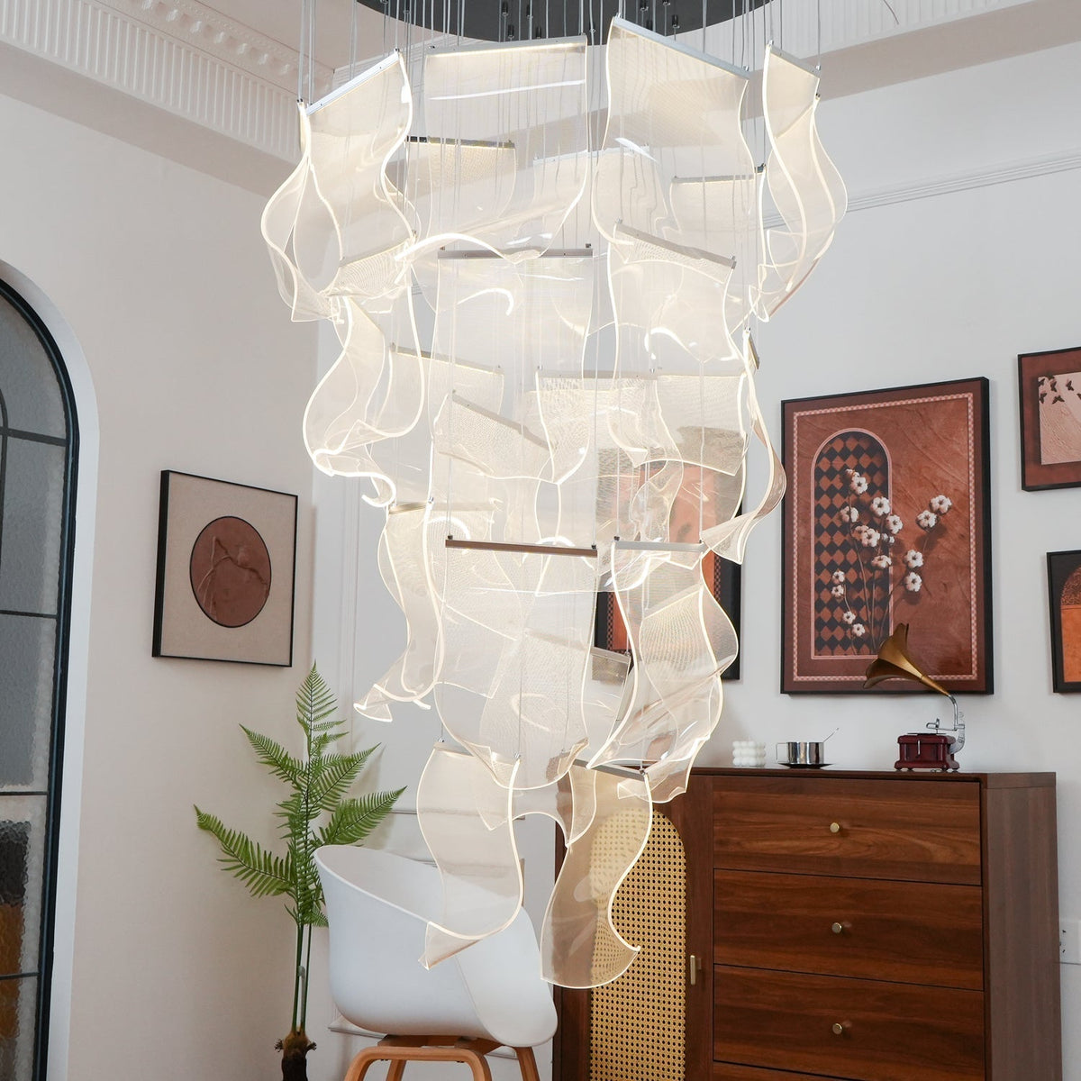 Lucuian Chandelier Acrylic LED Abstract Floating