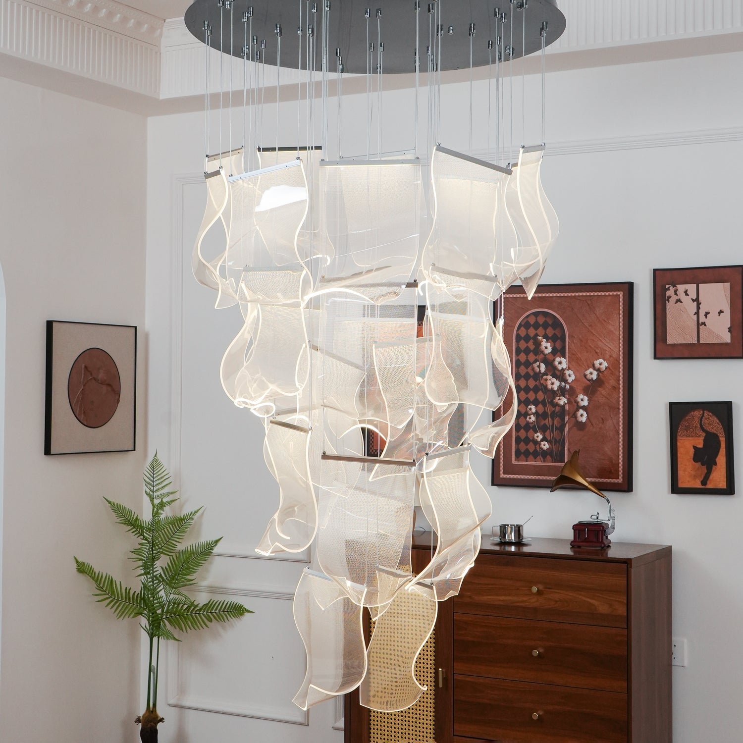 Lucuian Chandelier Acrylic LED Abstract Floating