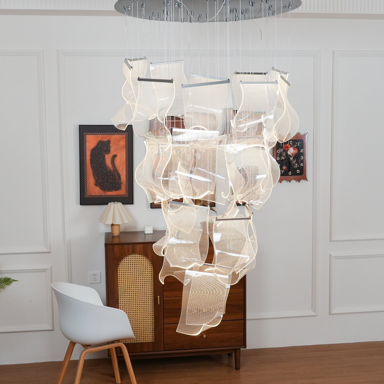 Lucuian Chandelier Acrylic LED Abstract Floating