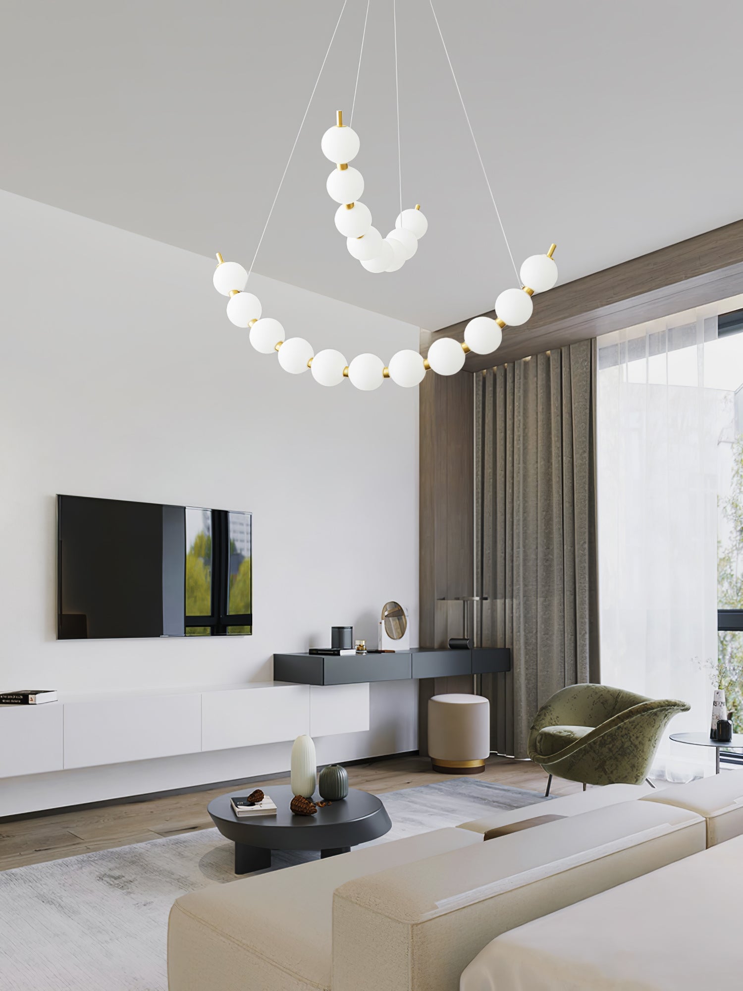 Cetalan Elegance Art Pearls Plastic Chandelier - Neutral Decor