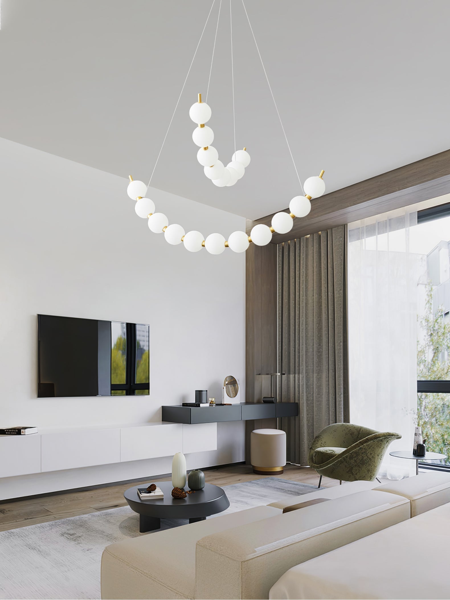 Cetalan Elegance Art Pearls Plastic Chandelier - Neutral Decor
