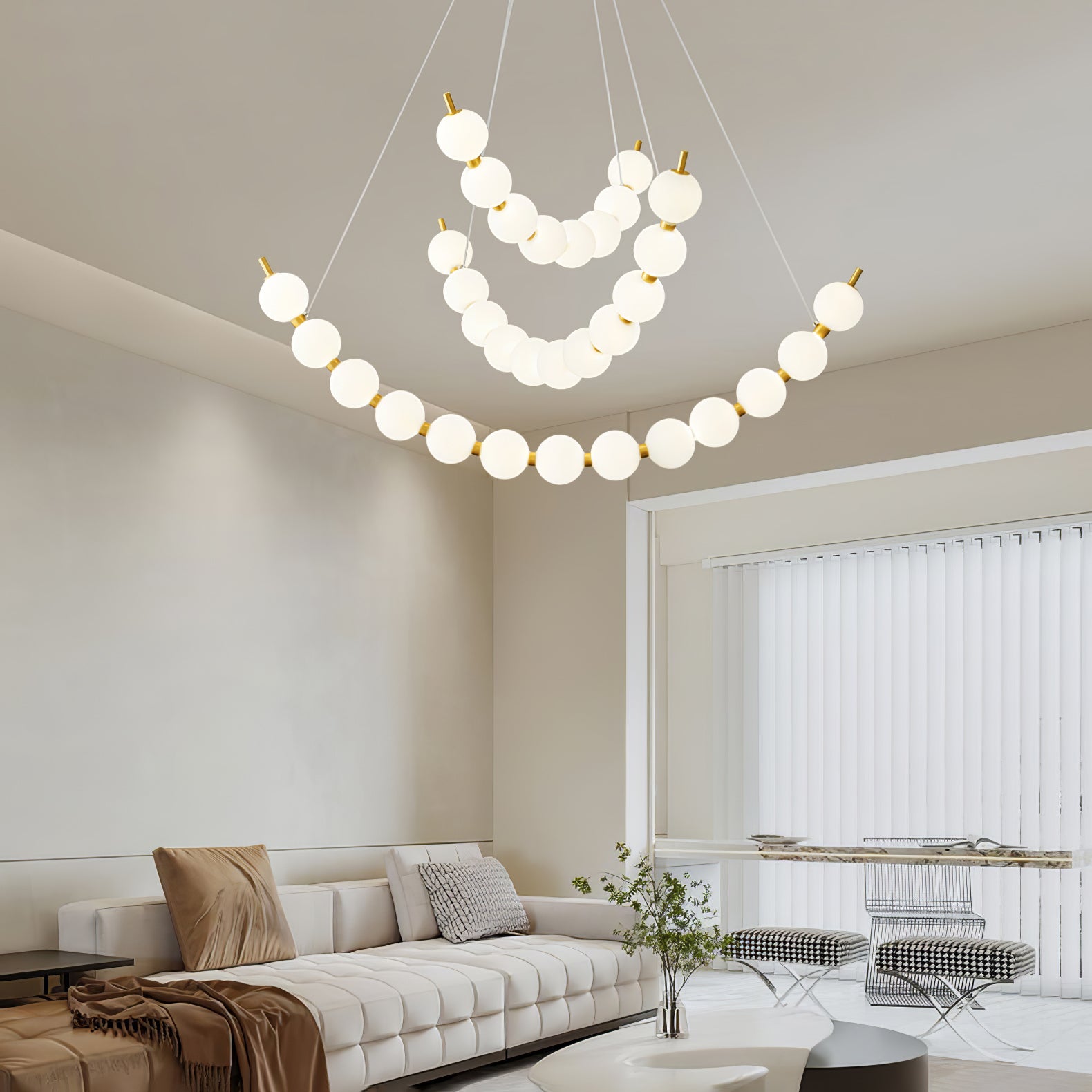 Cetalan Elegance Art Pearls Plastic Chandelier - Neutral Decor