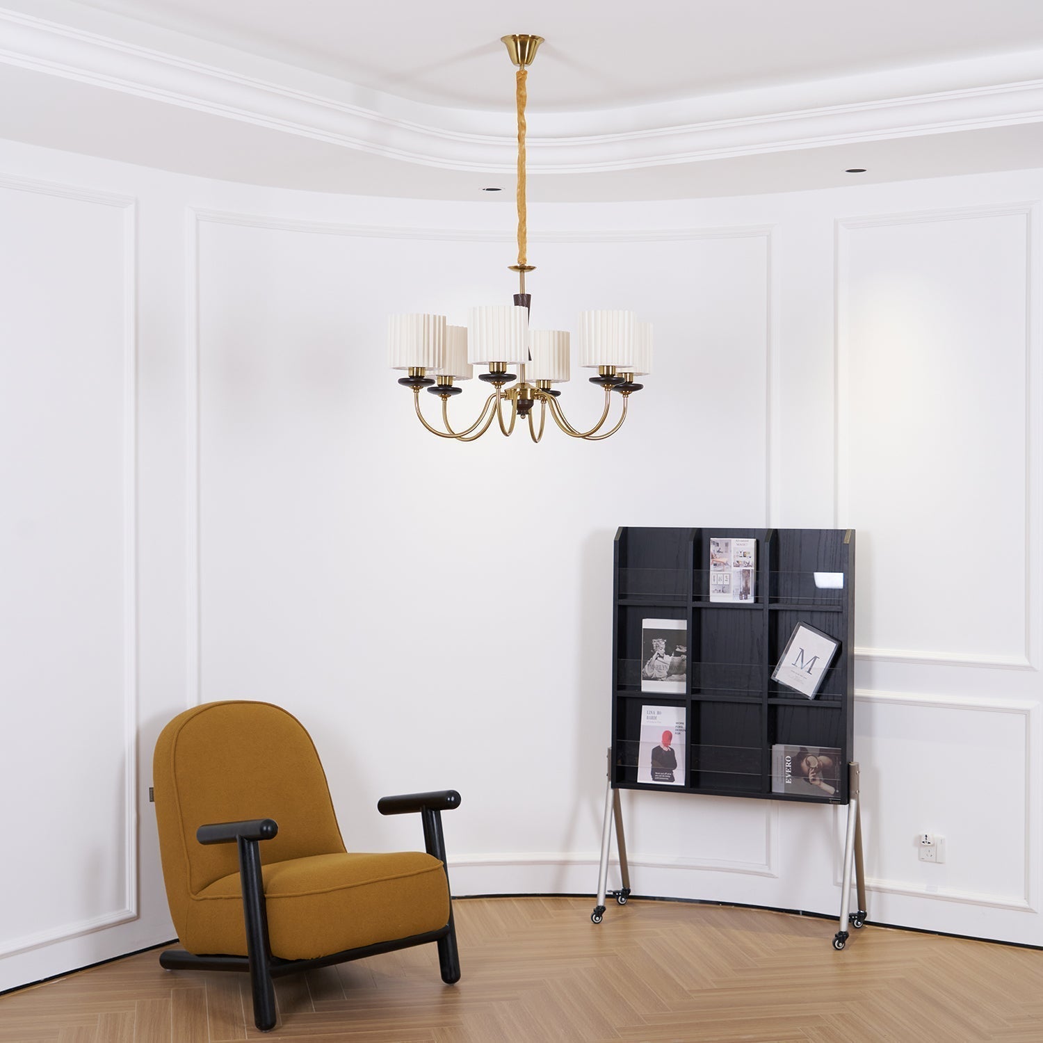 Corviel Chandelier Brass Fabric Pleated Shades